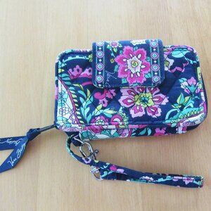VERA BRADLEY zipper wristlet wallet Petal Paisley - clear ID holder - 5 1/4"